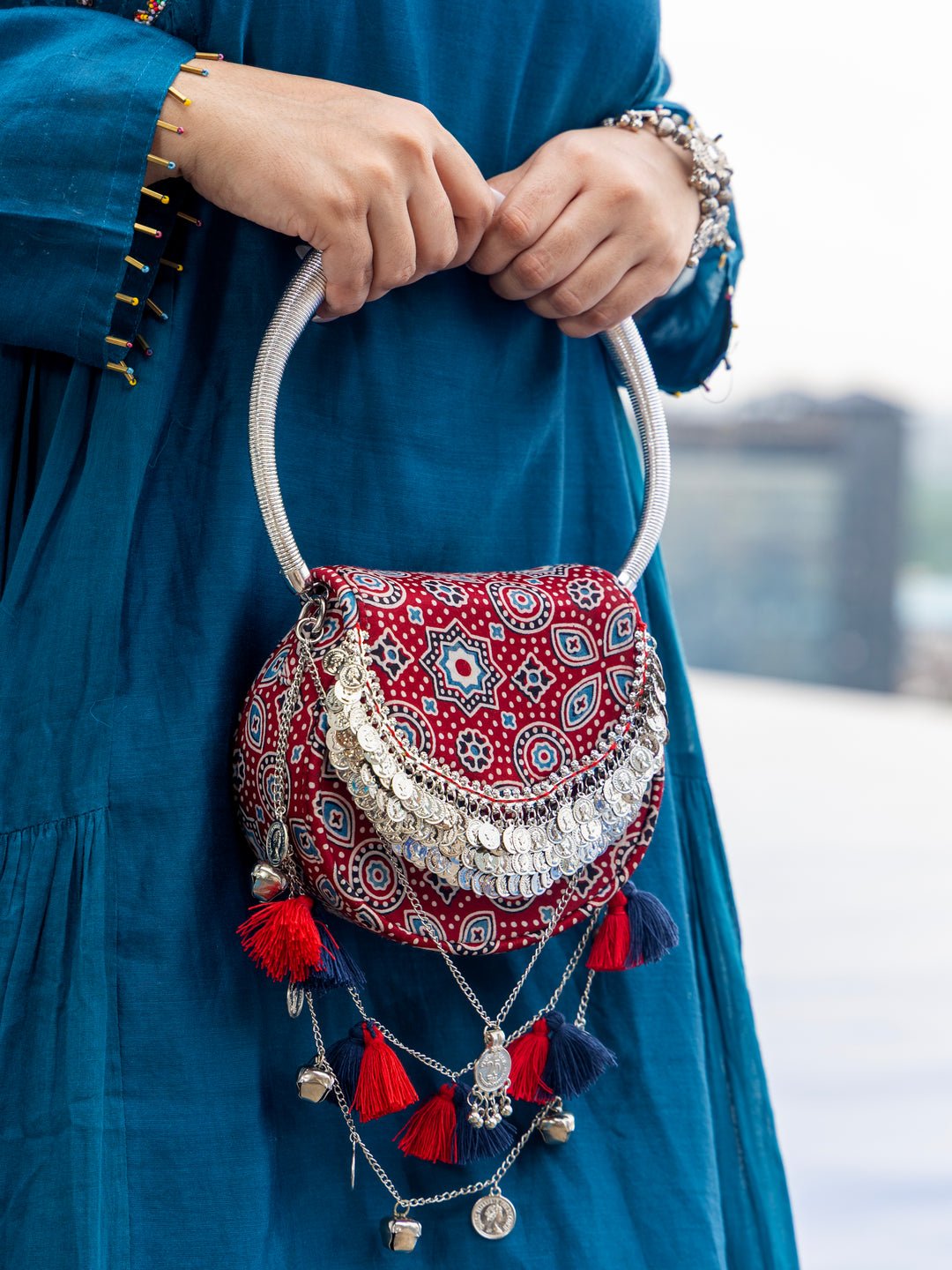 Maroon Jhoomar Ajrakh Handbag - Suave Bags