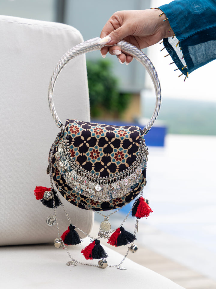 Black Jhoomar Ajrakh Handbag - Suave Bags