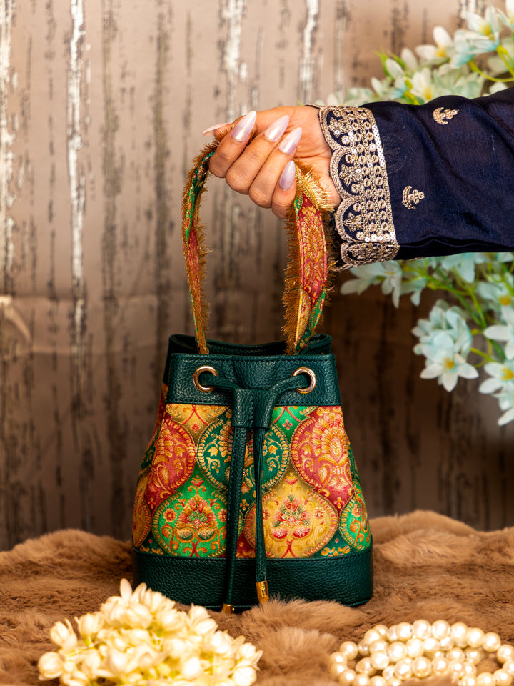 Bottle green Meher Bucket Bag - Suave Bags