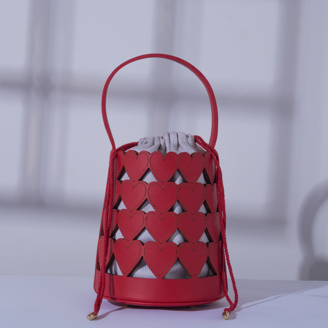 Red Love Lattice Bucket Bag - Suave Bags