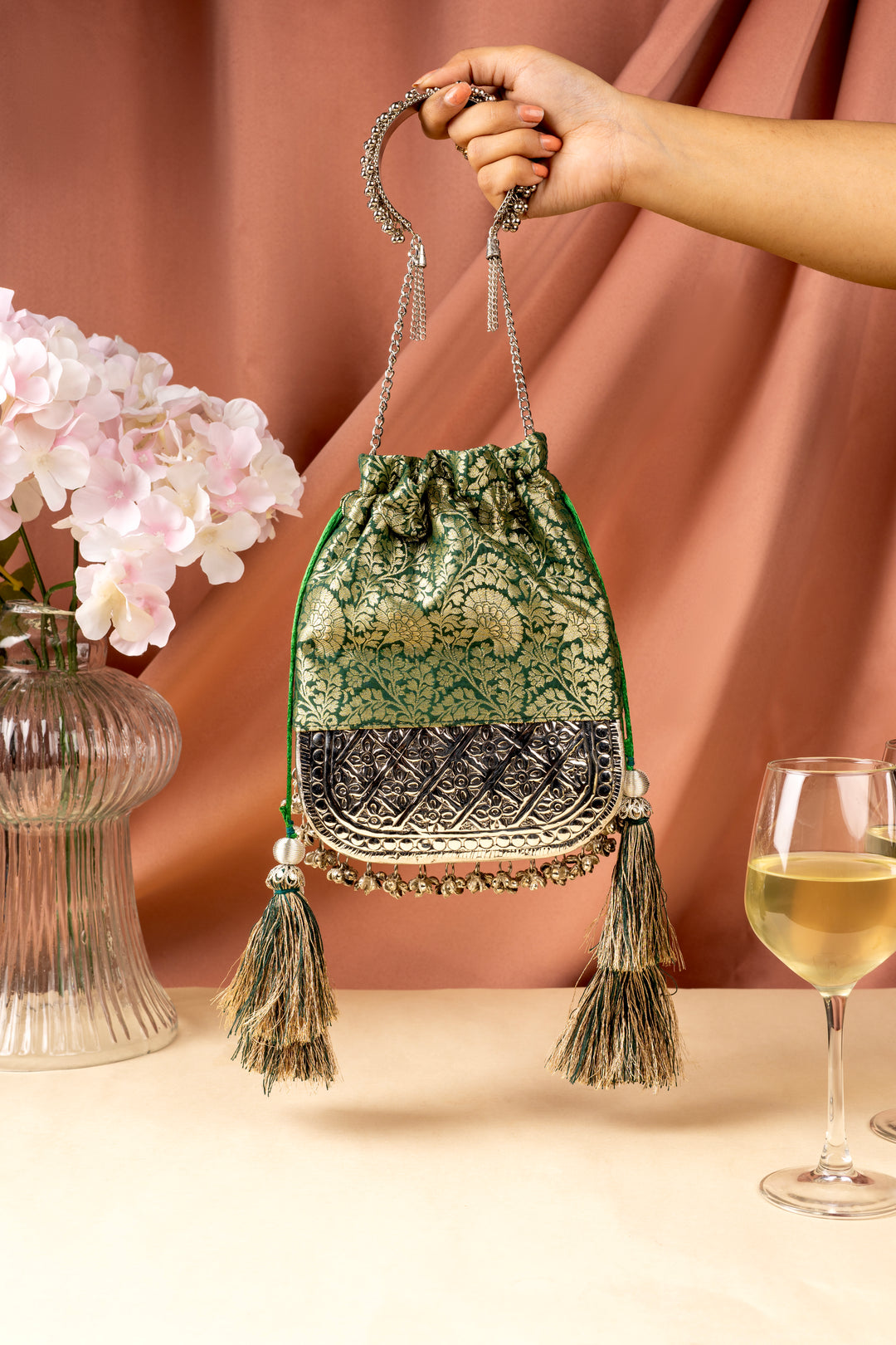 Green Brocade Bliss Bag - Suave Bags