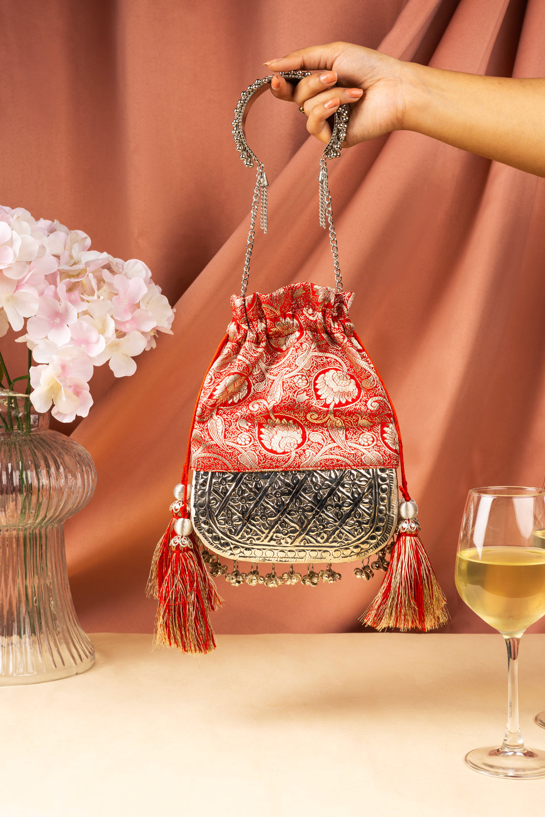 Red Brocade Bliss Bag - Suave Bags