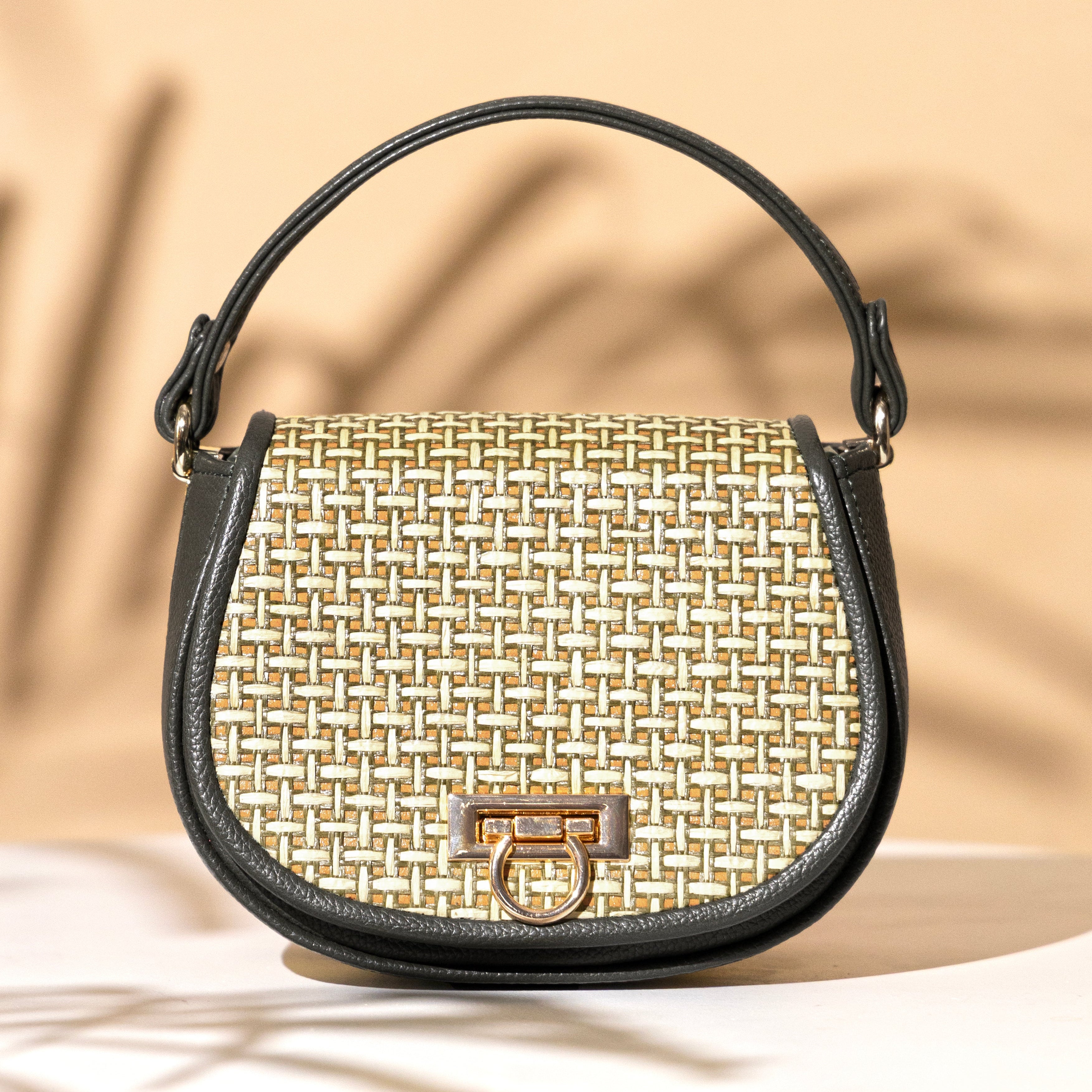 The Solara Satchel – Bamboo Cane & Vegan Leather Handbag (Olive Natural) - Suave Bags  #