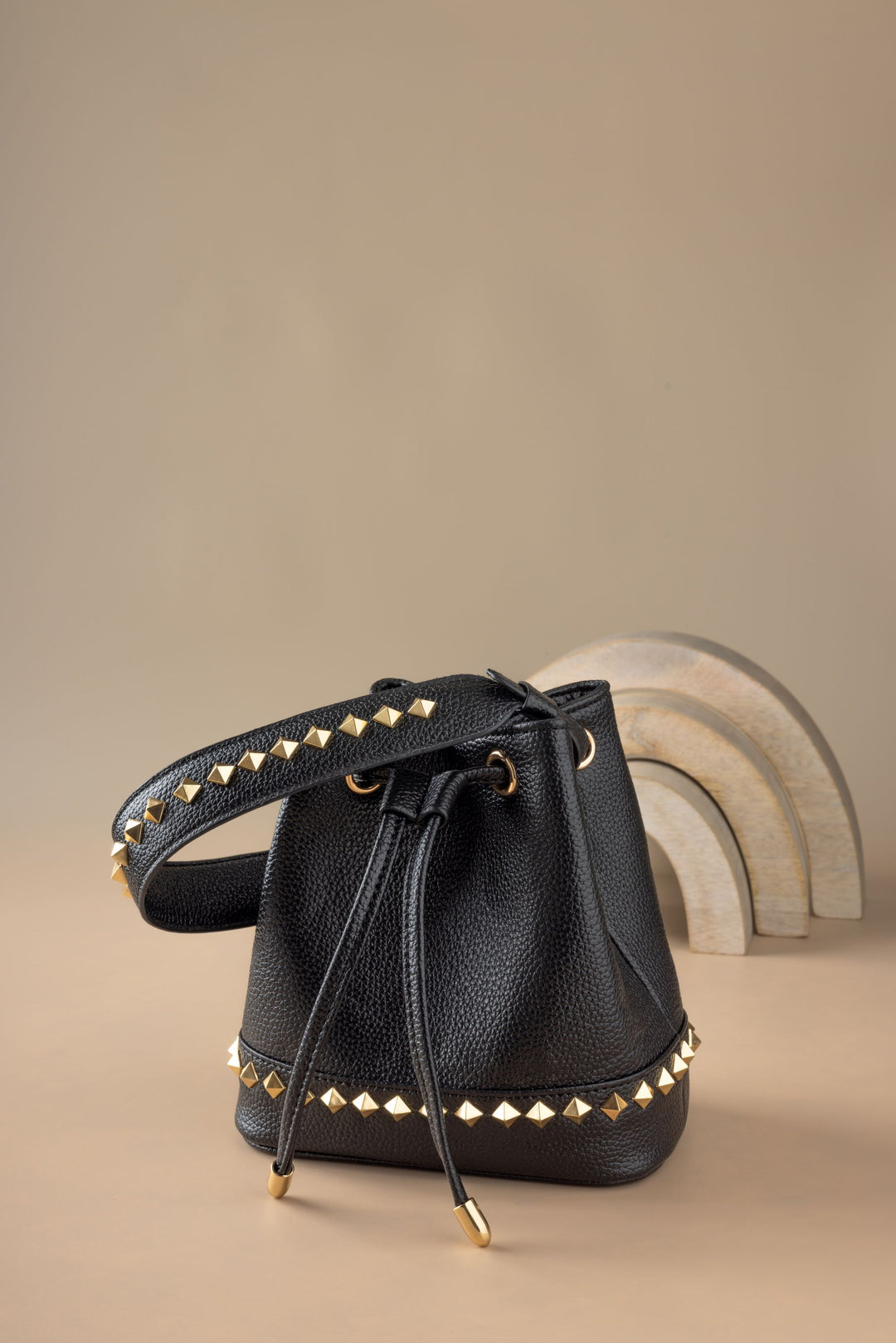 Black Kelli Rockstud Bucket Bag - Suave Bags