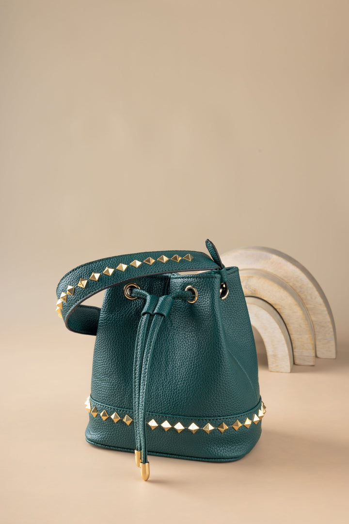 Emerald Green Kelli Rockstud Bucket Bag - Suave Bags