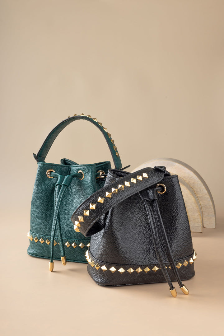 Black Kelli Rockstud Bucket Bag - Suave Bags