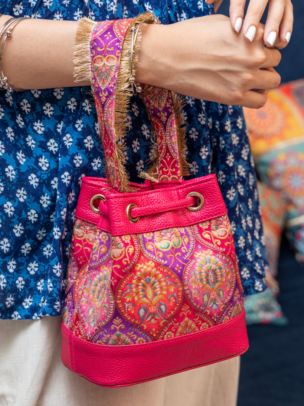 Rani Pink Meher Bucket Bag - Suave Bags