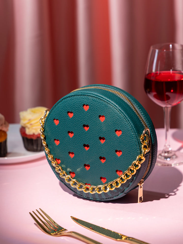 Bottle Green Love Pop Circle sling bag