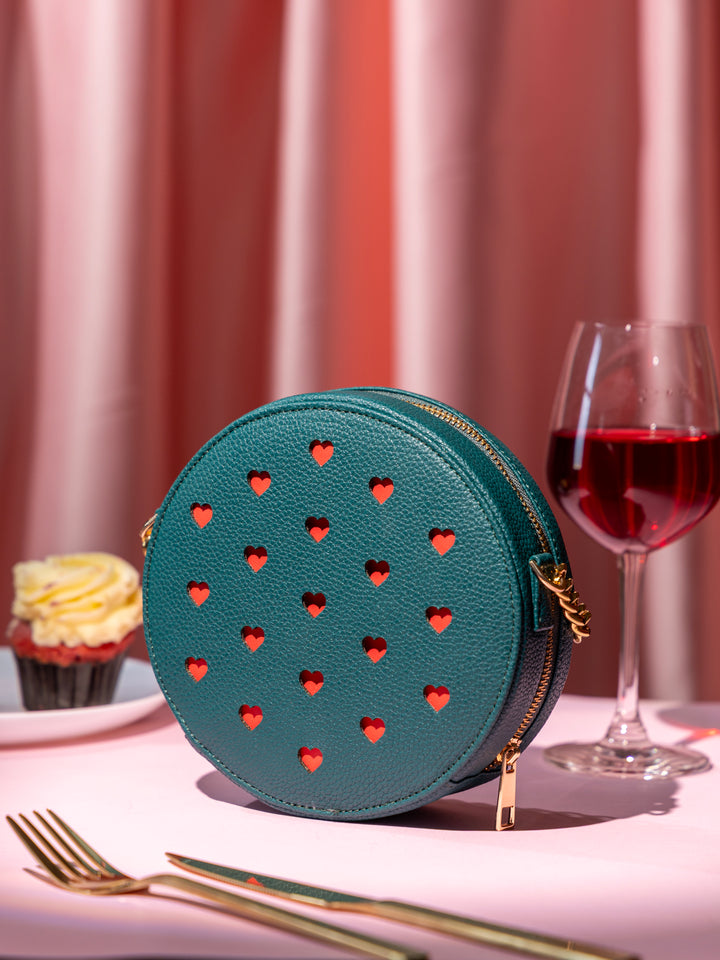 Bottle Green Love Pop Circle sling bag