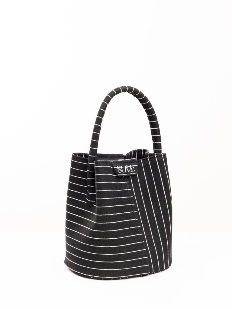 The Soho Denim Bucket Bag – Pinstripe Denim Edition