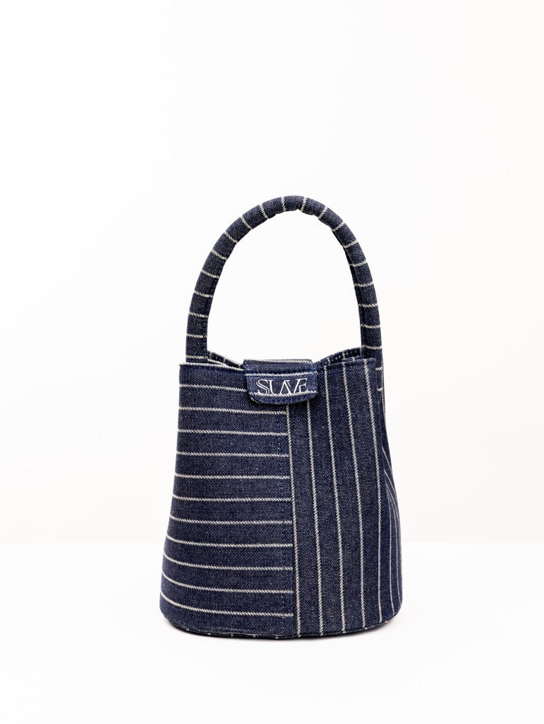 The Soho Denim Bucket Bag – Pinstripe Denim Edition
