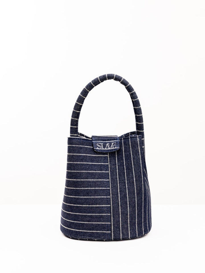 The Soho Denim Bucket Bag – Pinstripe Denim Edition
