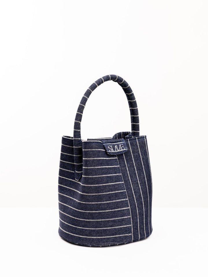 The Soho Denim Bucket Bag – Pinstripe Denim Edition