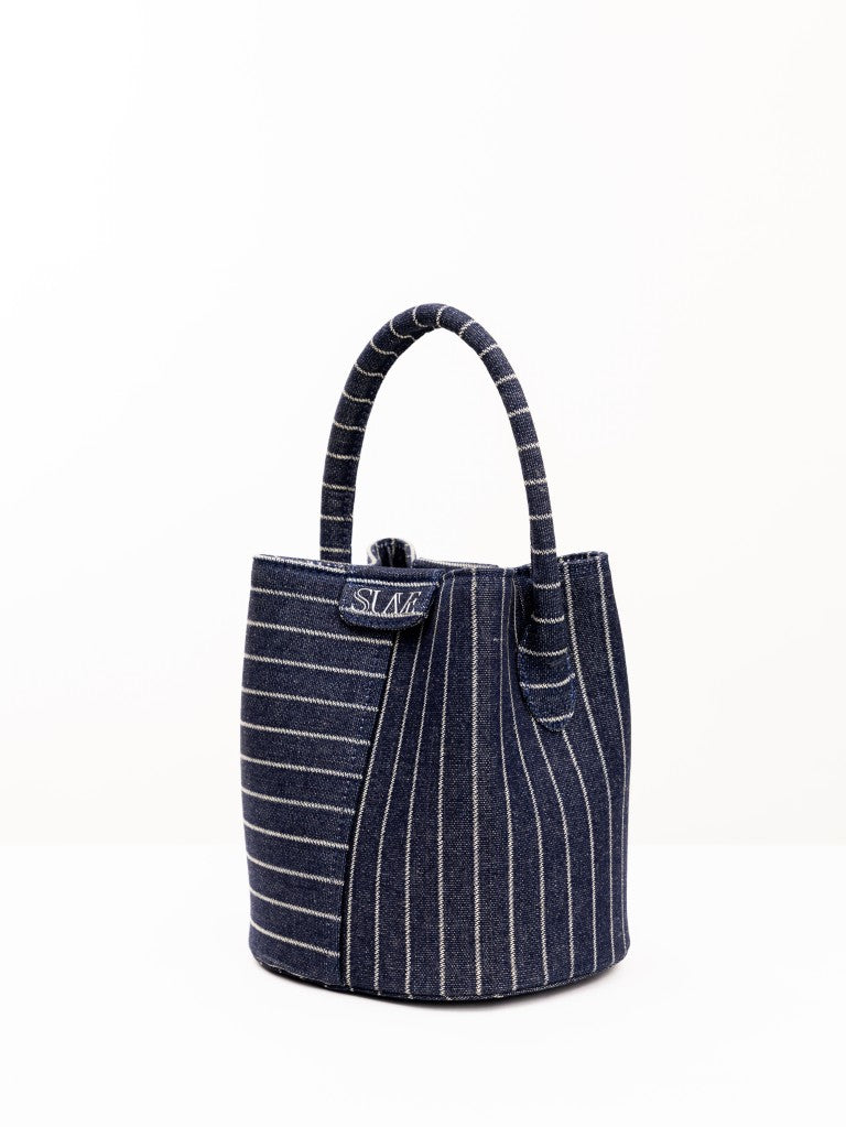 The Soho Denim Bucket Bag – Pinstripe Denim Edition