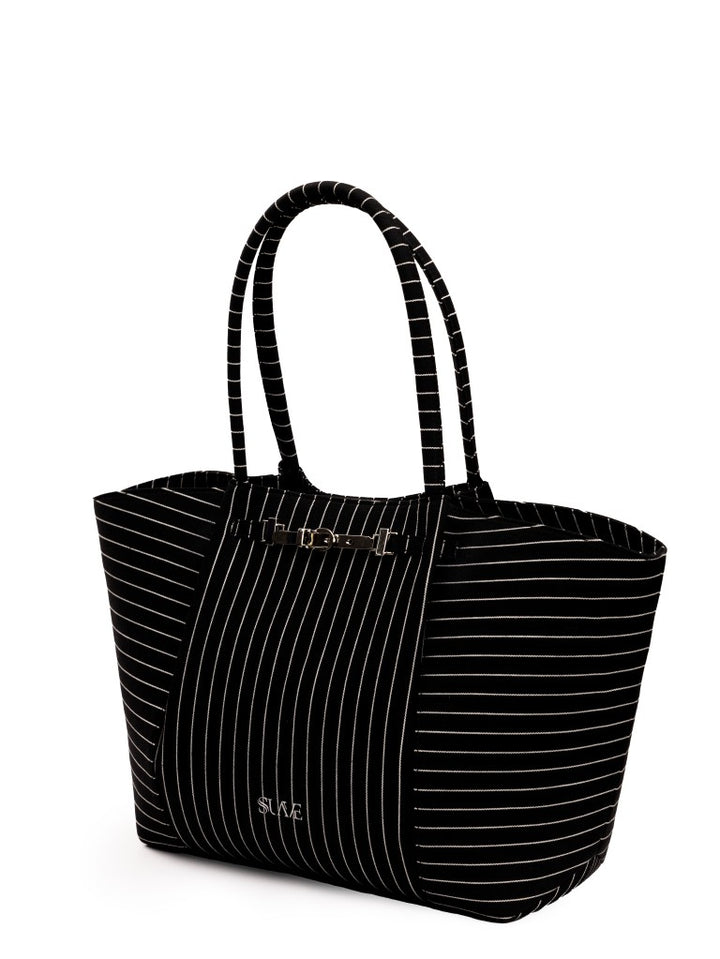 The Harper Denim Tote – Pinstripe Denim Edition