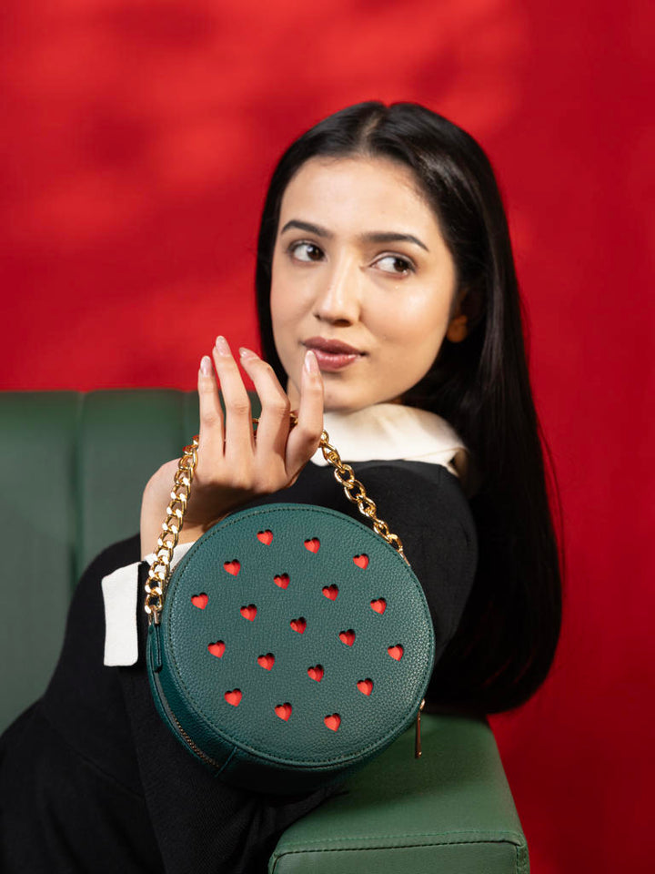 Bottle Green Love Pop Circle sling bag