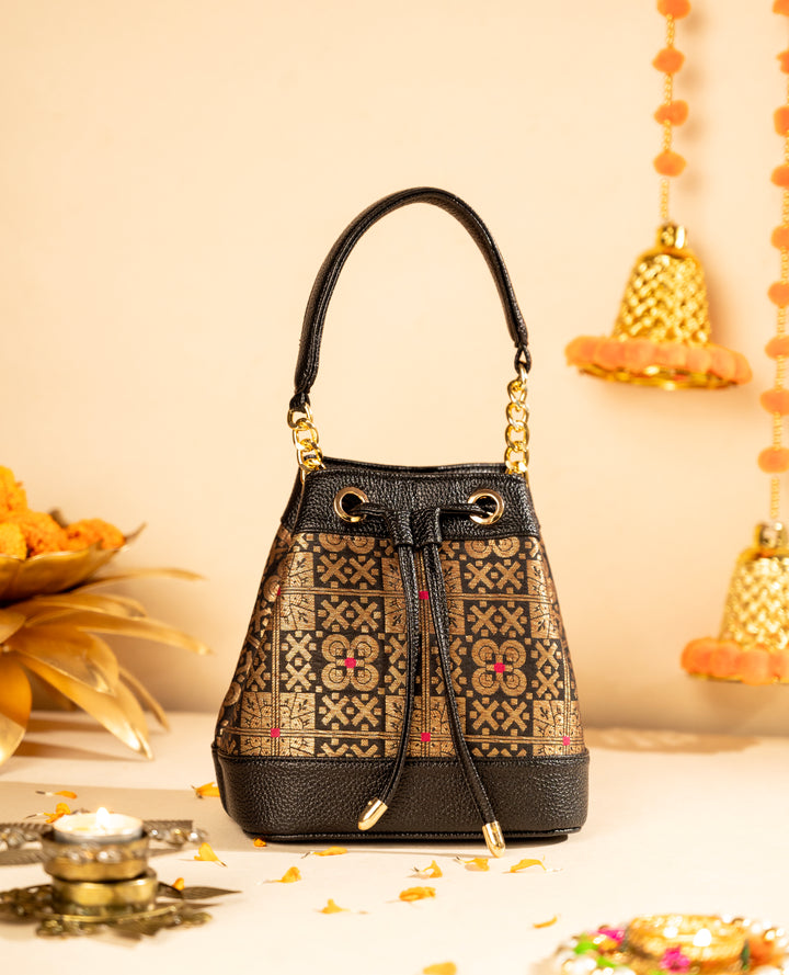 Black Gold Meher Bucket Bag - Suave Bags