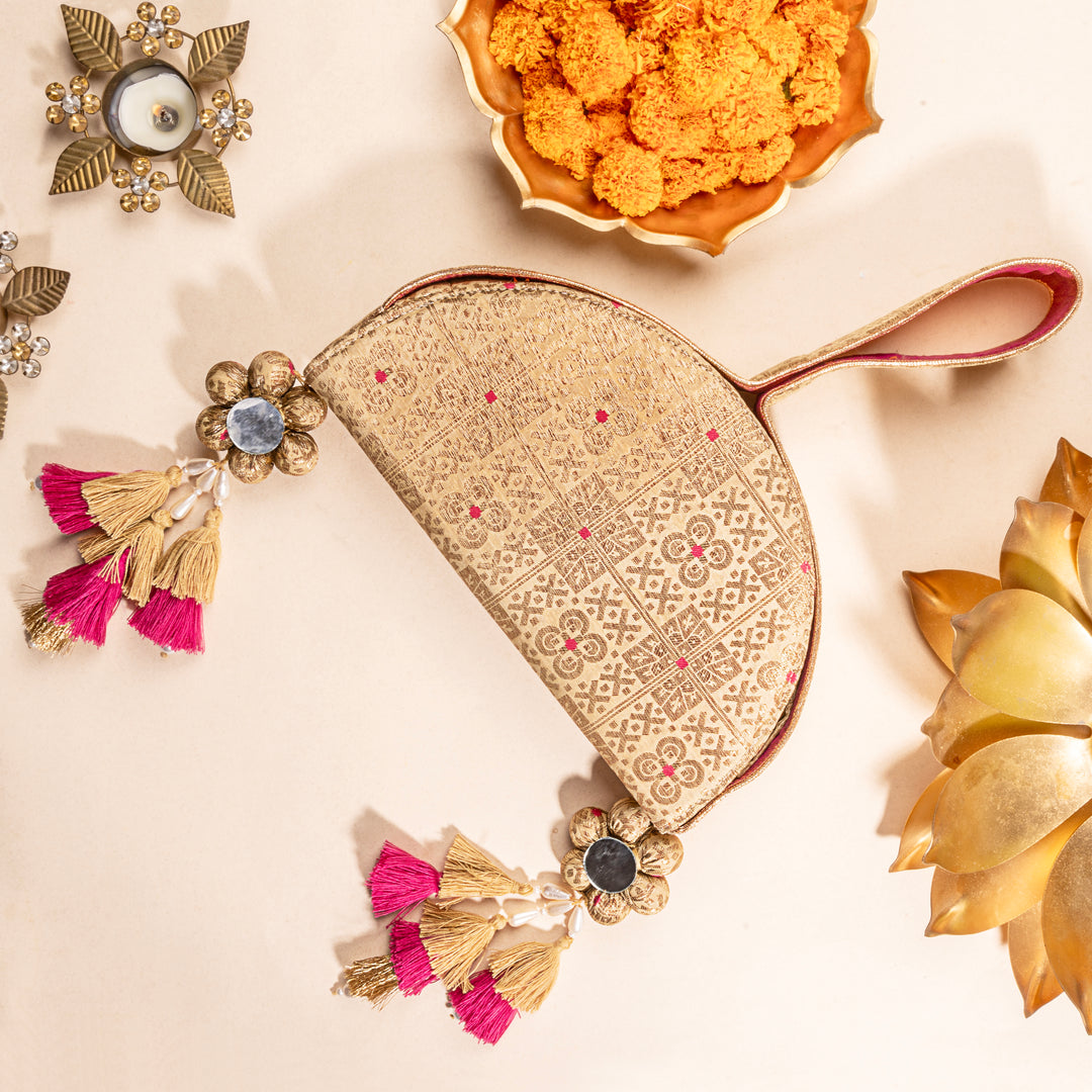 White/Gold Chanda - The Half Moon Bag - Suave Bags