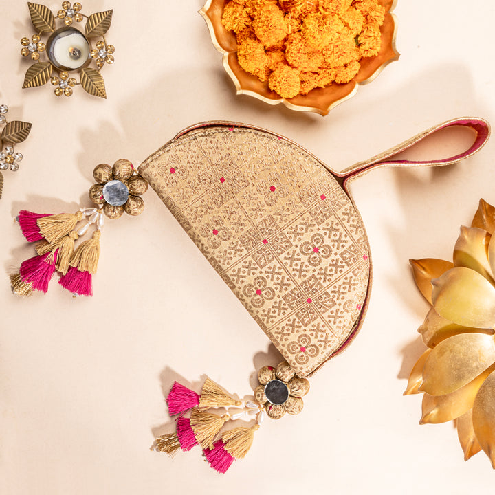 White/Gold Chanda - The Half Moon Bag - Suave Bags