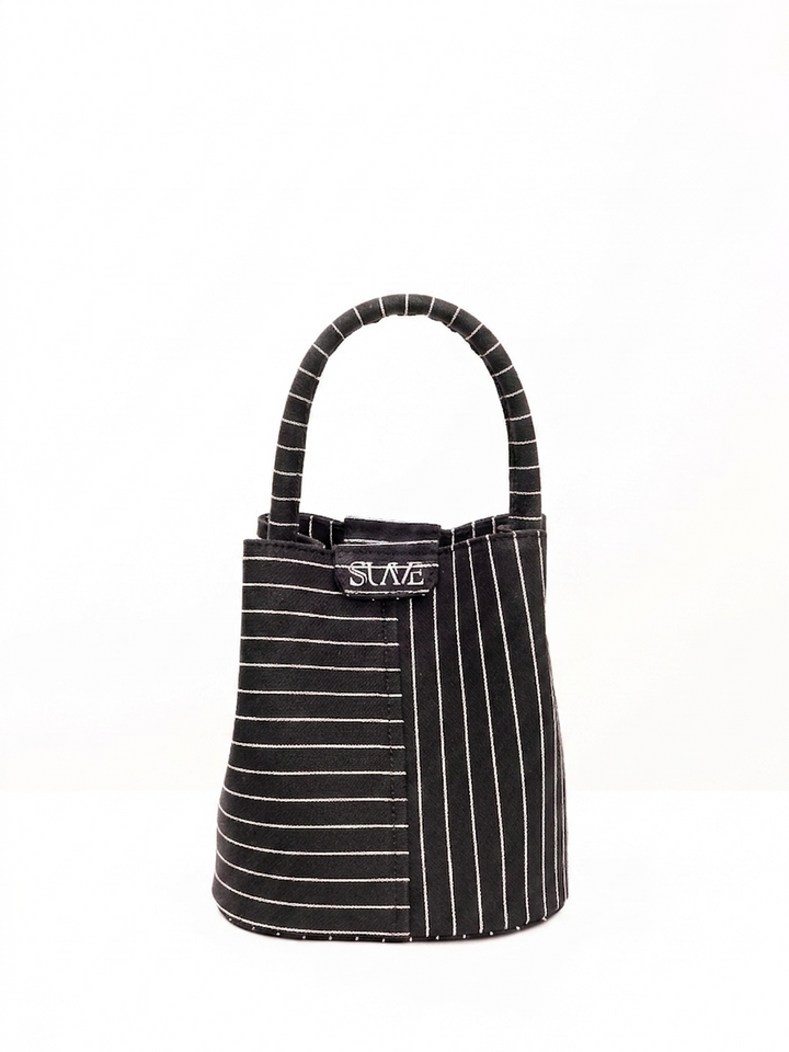 The Soho Denim Bucket Bag – Pinstripe Denim Edition