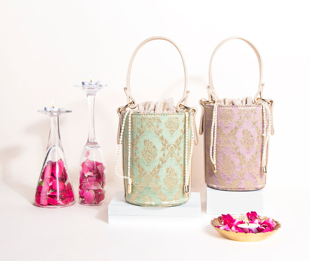 Muted Mauve Anokhi Brocade Bucket Bag - Suave Bags