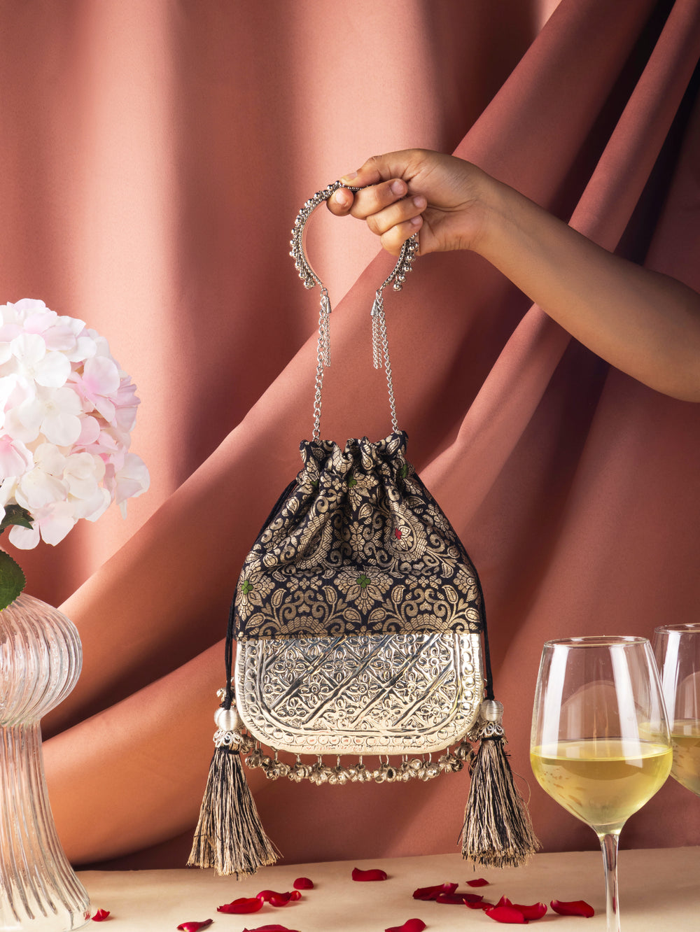 Black brocade bliss bag - Suave Bags