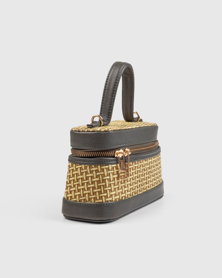 Lunara Weave Crossbody– Bamboo Cane & Vegan Leather Handbag (Olive Natural) - Suave Bags Default Title