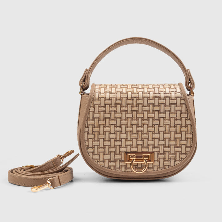 The Solara Satchel – Bamboo Cane & Vegan Leather Handbag (Tan Natural) - Suave Bags TAN