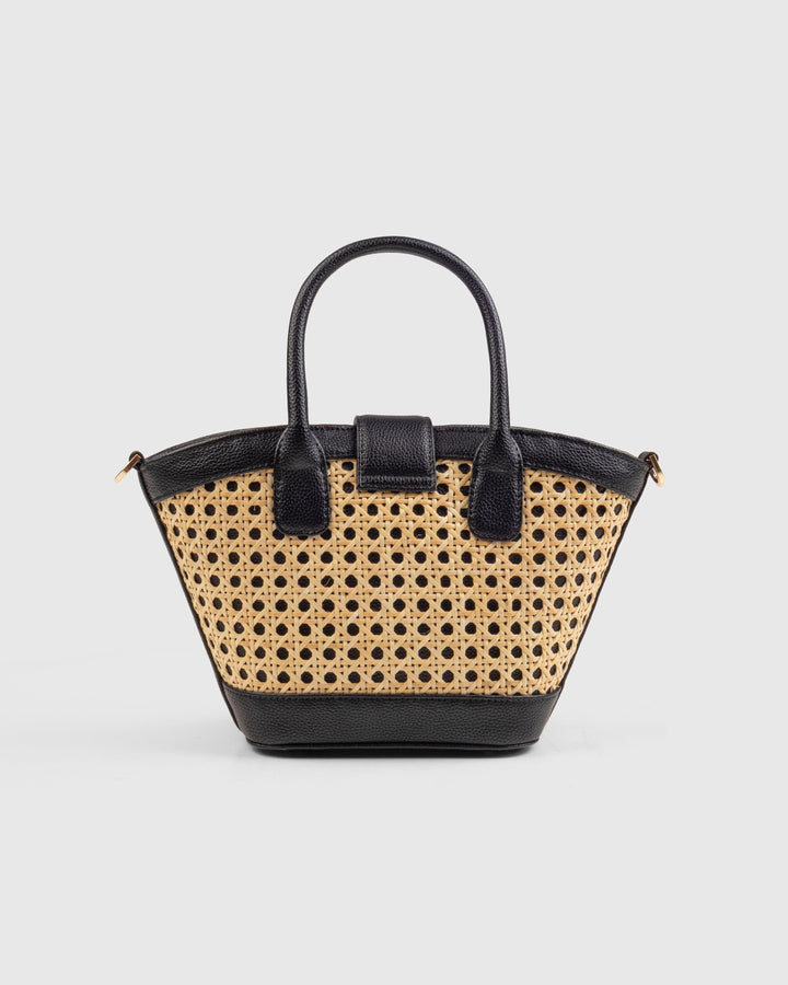 Solana Handbag – Handwoven Bamboo Cane & Vegan Leather Bag (Natural Black) - Suave Bags Default Title