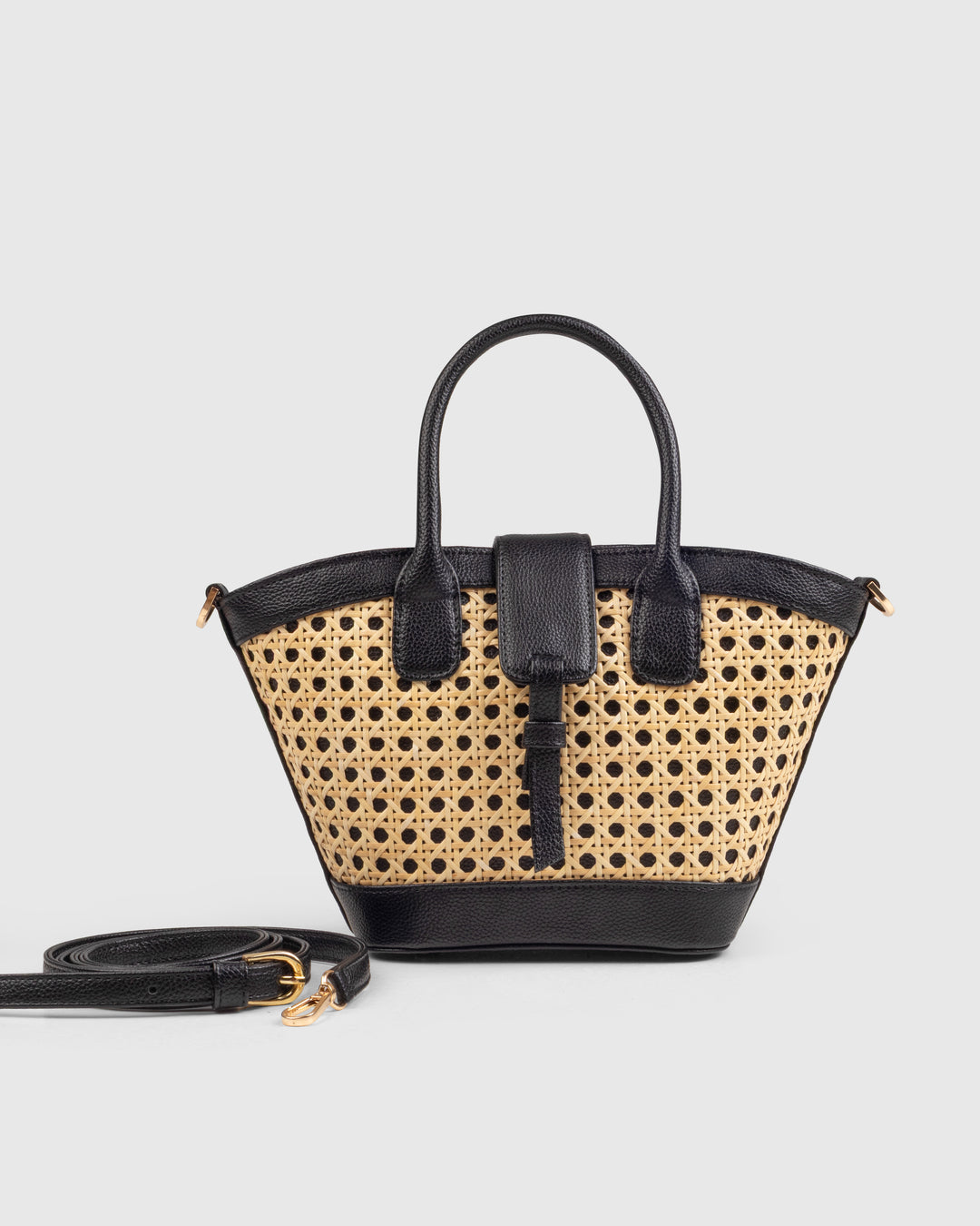 Solana Handbag – Handwoven Bamboo Cane & Vegan Leather Bag (Natural Black) - Suave Bags Default Title