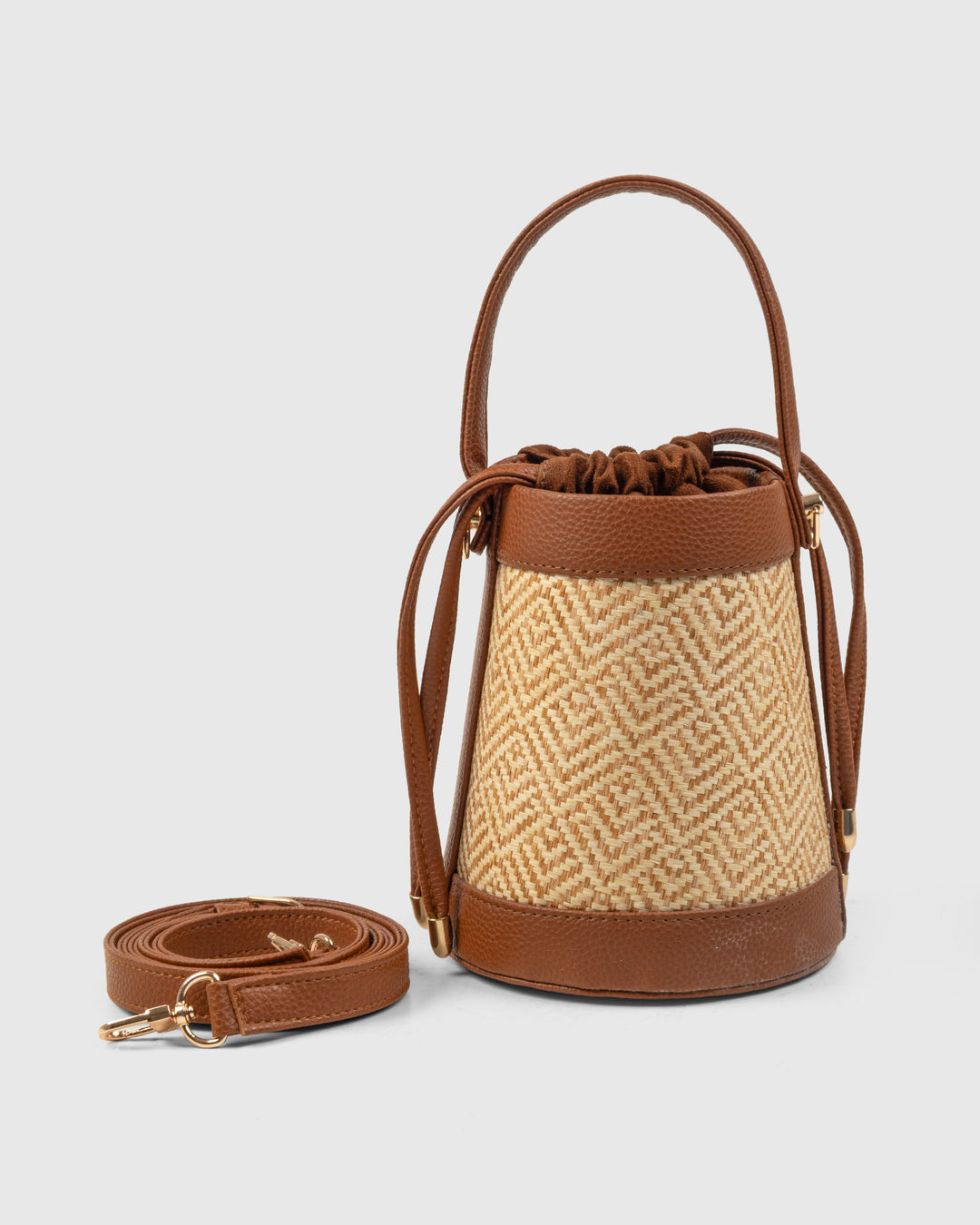 The Amara Bucket – Woven Bamboo Cane & Vegan Leather Handbag (Caramel sand) - Suave Bags Default Title