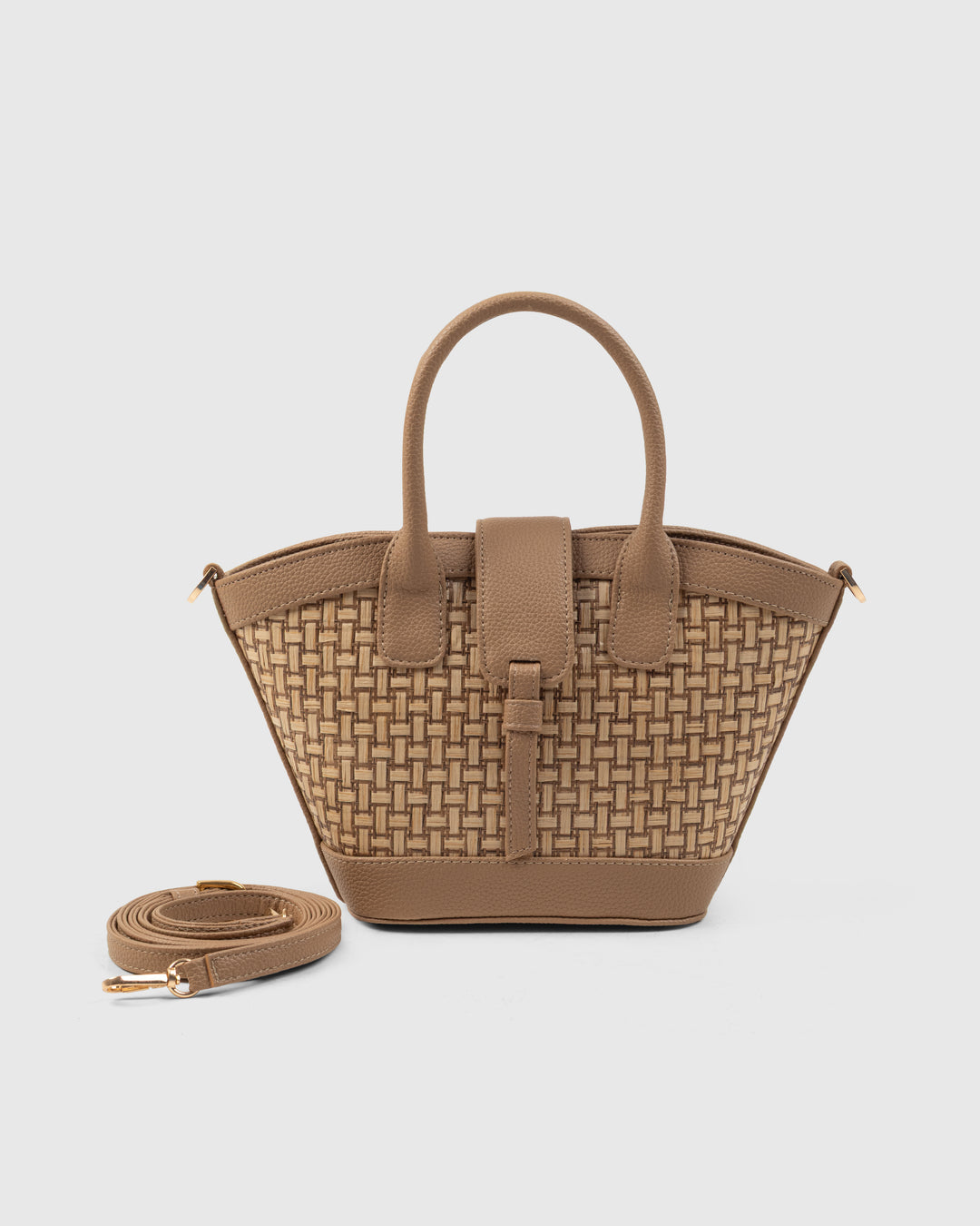Solana Handbag – Handwoven Bamboo Cane & Vegan Leather Bag (Sand Taupe) - Suave Bags Default Title