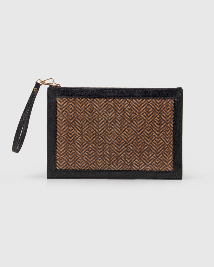 The Veve Envelope Clutch - Handwoven Bamboo Cane and Vegan Leather Wristlet (Natural Black) - Suave Bags Default Title