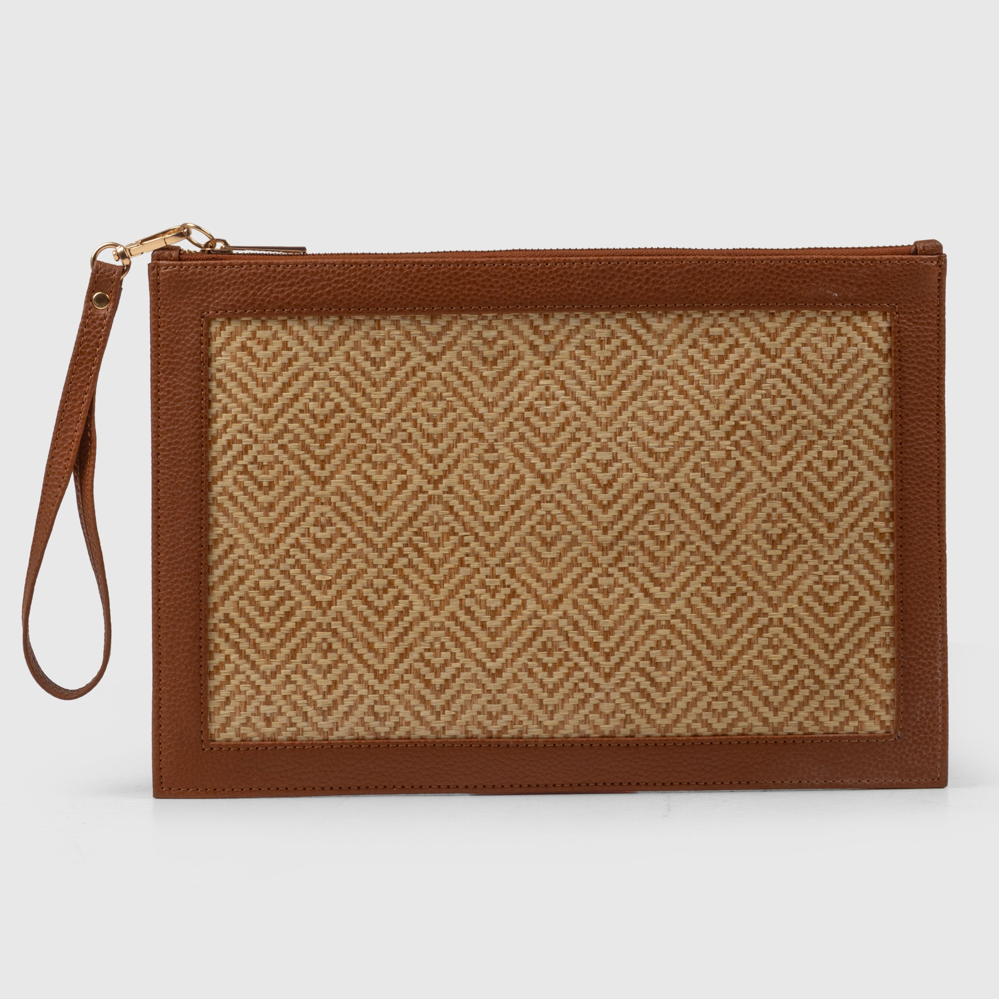The Veve Envelope Clutch - Handwoven Bamboo Cane and Vegan Leather Wristlet (Caramel) - Suave Bags  #