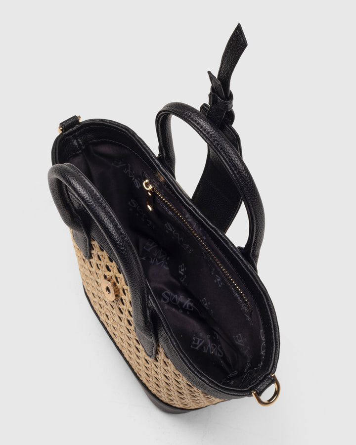 Solana Handbag – Handwoven Bamboo Cane & Vegan Leather Bag (Natural Black) - Suave Bags Default Title