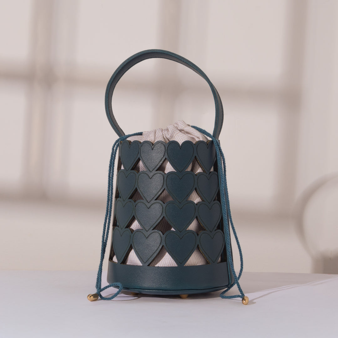 Teal Blue Love Lattice Bucket Bag - Suave Bags