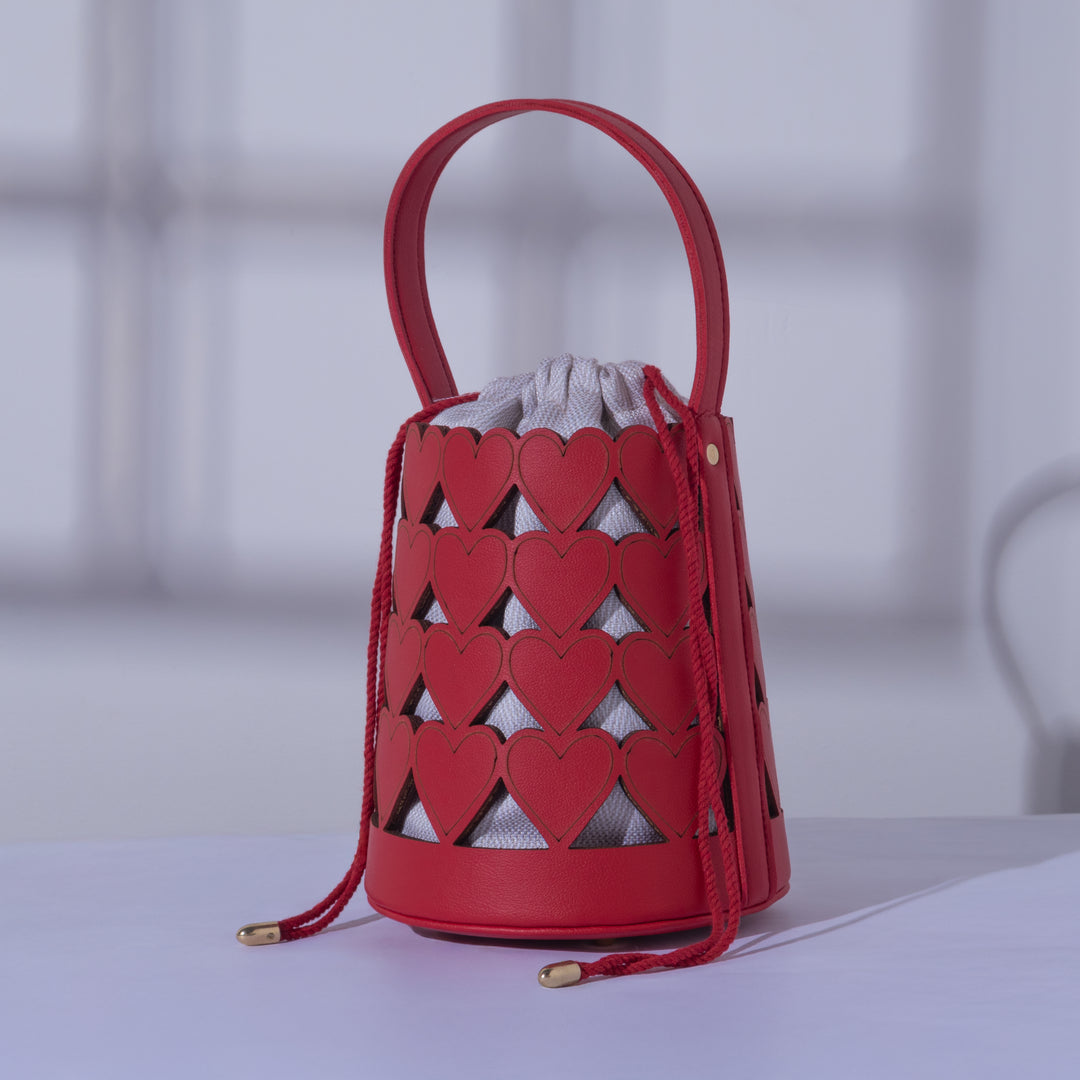 Red Love Lattice Bucket Bag - Suave Bags