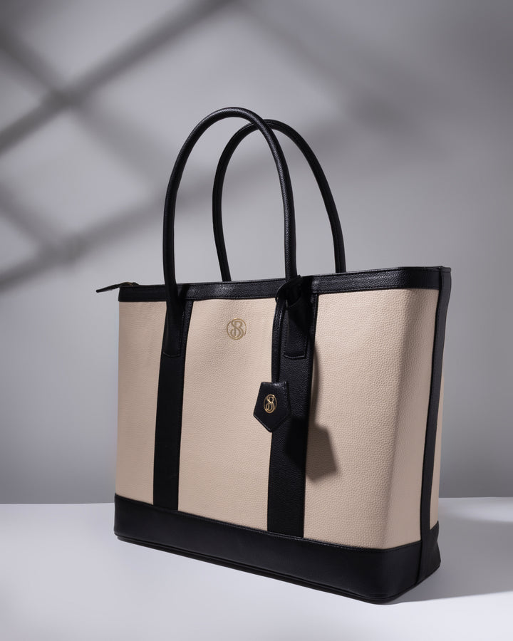 The Cambridge Classic Tote-Off white/ black combo