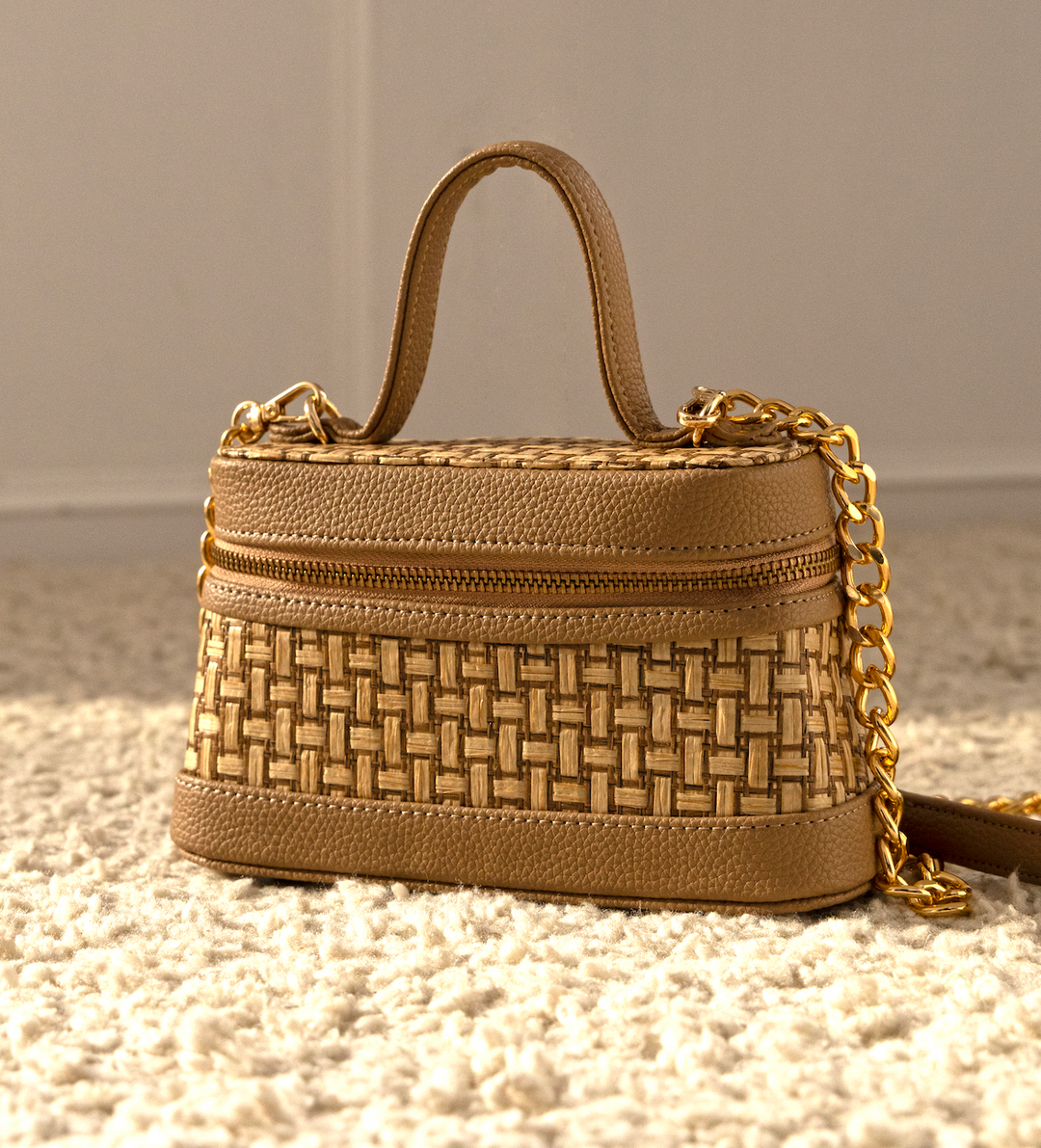 Lunara Weave Crossbody– Bamboo Cane & Vegan Leather Handbag (Tan Natural) - Suave Bags Default Title