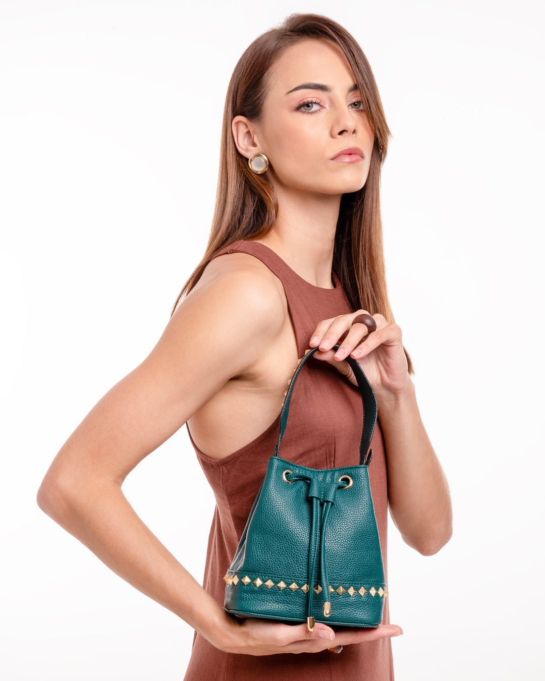 Emerald Green Kelli Rockstud Bucket Bag - Suave Bags