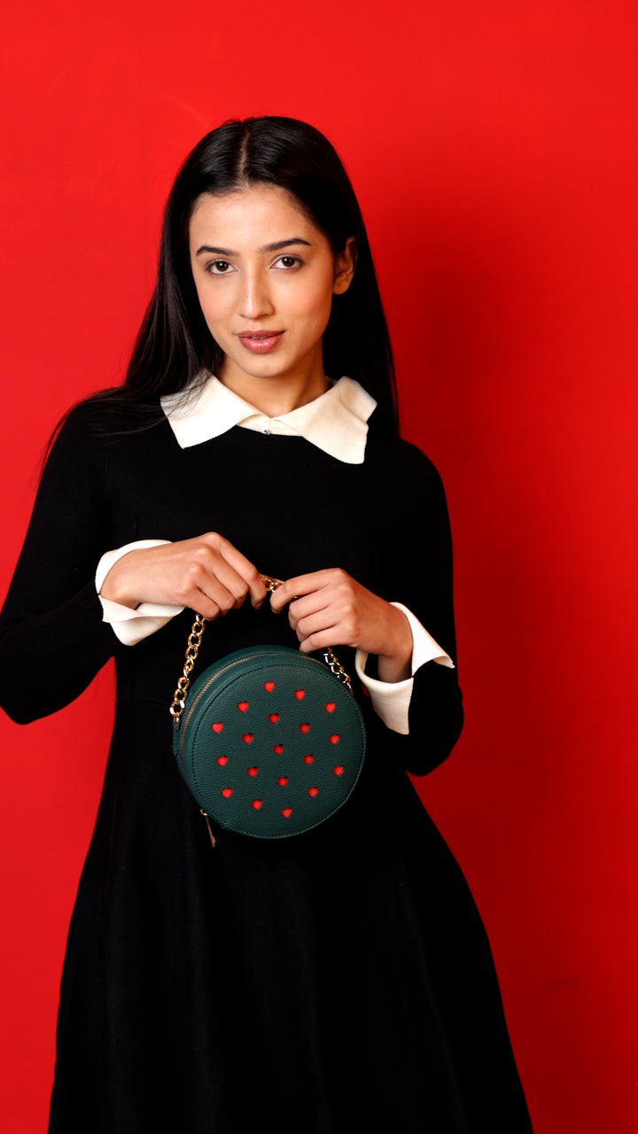 Bottle Green Love Pop Circle sling bag