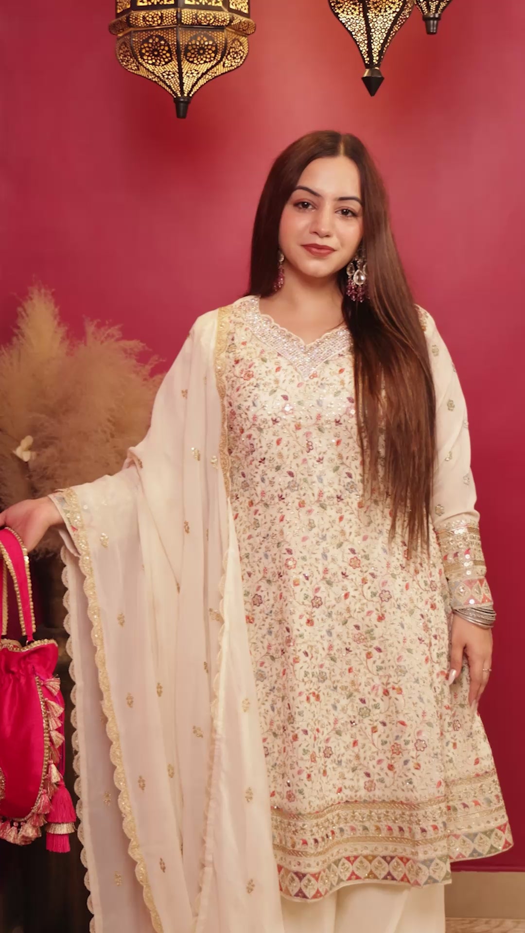 Gulzaar potli bag - Rani pink