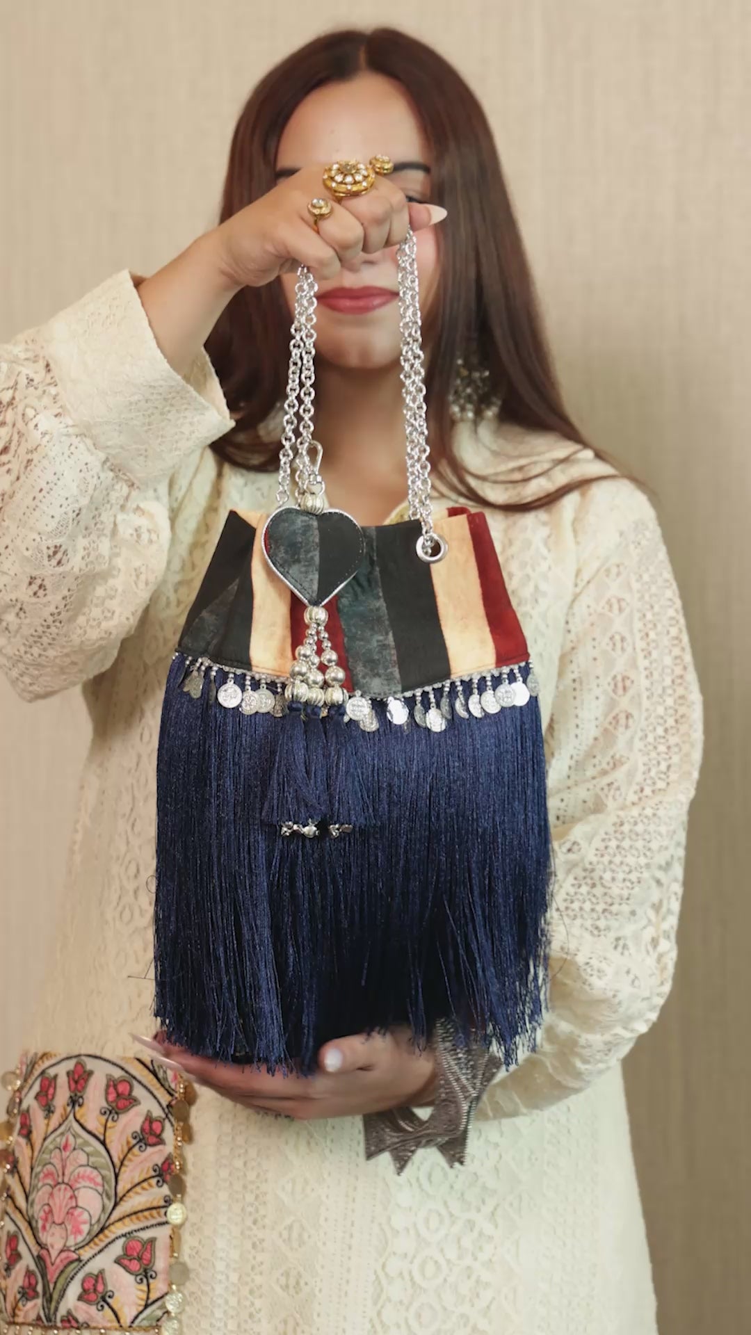 Jharoka Ajrakh Fringe Bag