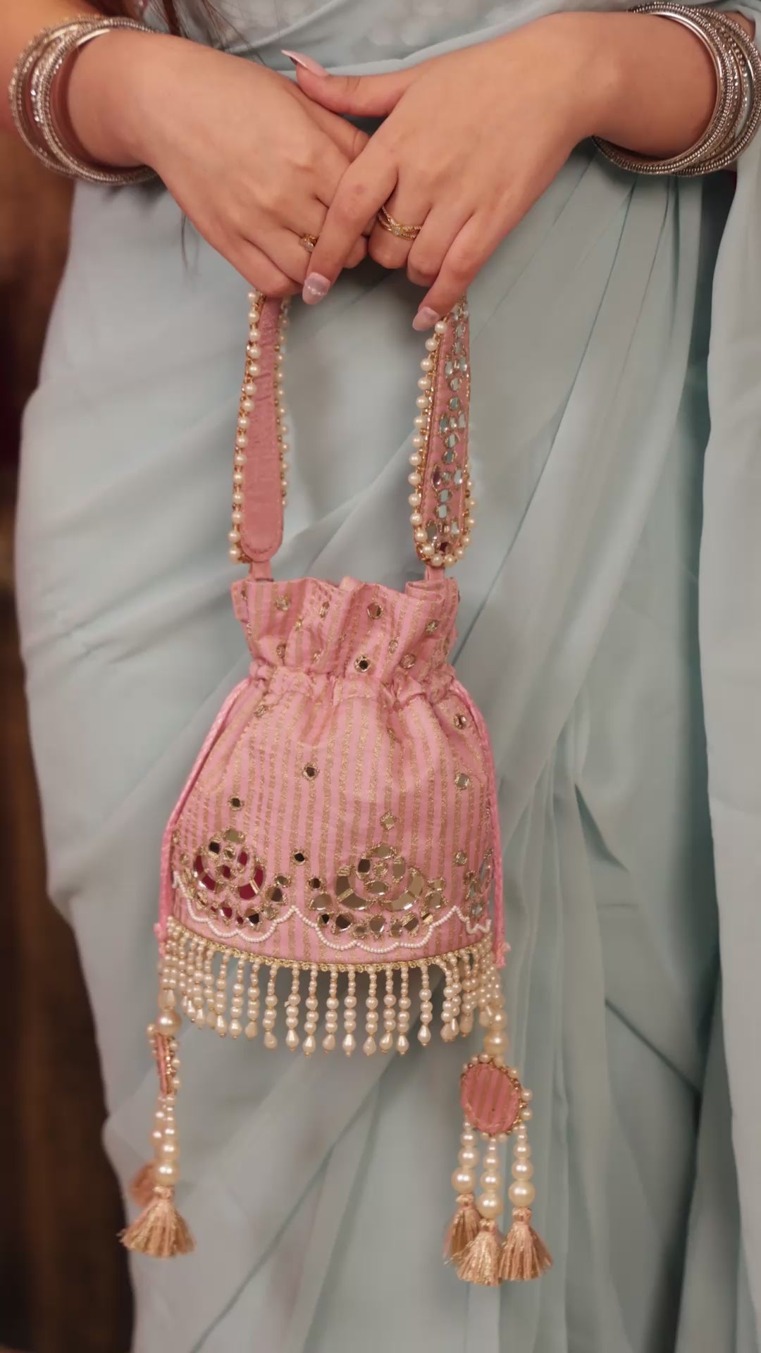 Aaina potli Bag - Pastel Pink